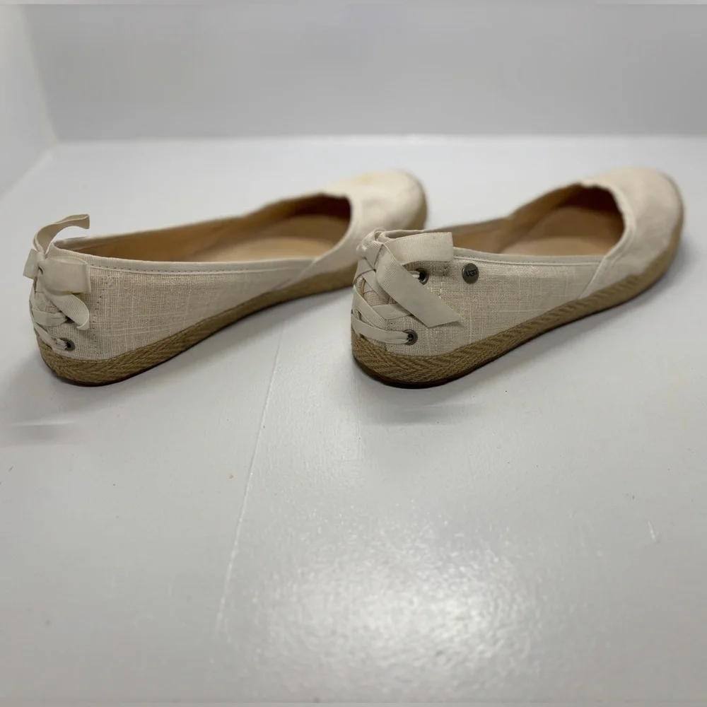 UGG Indah Espadrille Flats Cream Canvas Slip-On Jute Sole Women’s 8.5 EU 39.5